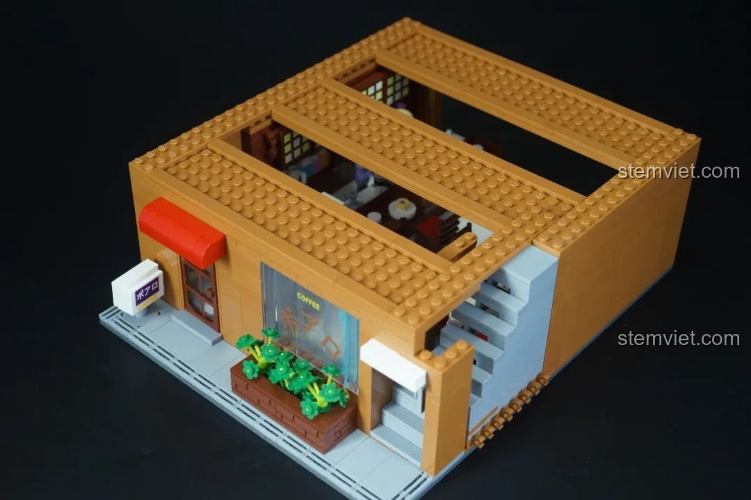 Góc nhìn từ trên cao của quán cà phê Poirot Keeppley K20710, đồ chơi xây dựng Văn phòng Thám tử Conan Keeppley chất lượng cao.