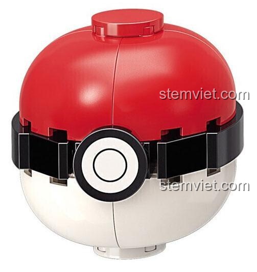 Quả cầu Pokeball màu đỏ và trắng được lắp ghép từ khối xây dựng, là phụ kiện đi kèm mô hình Pikachu