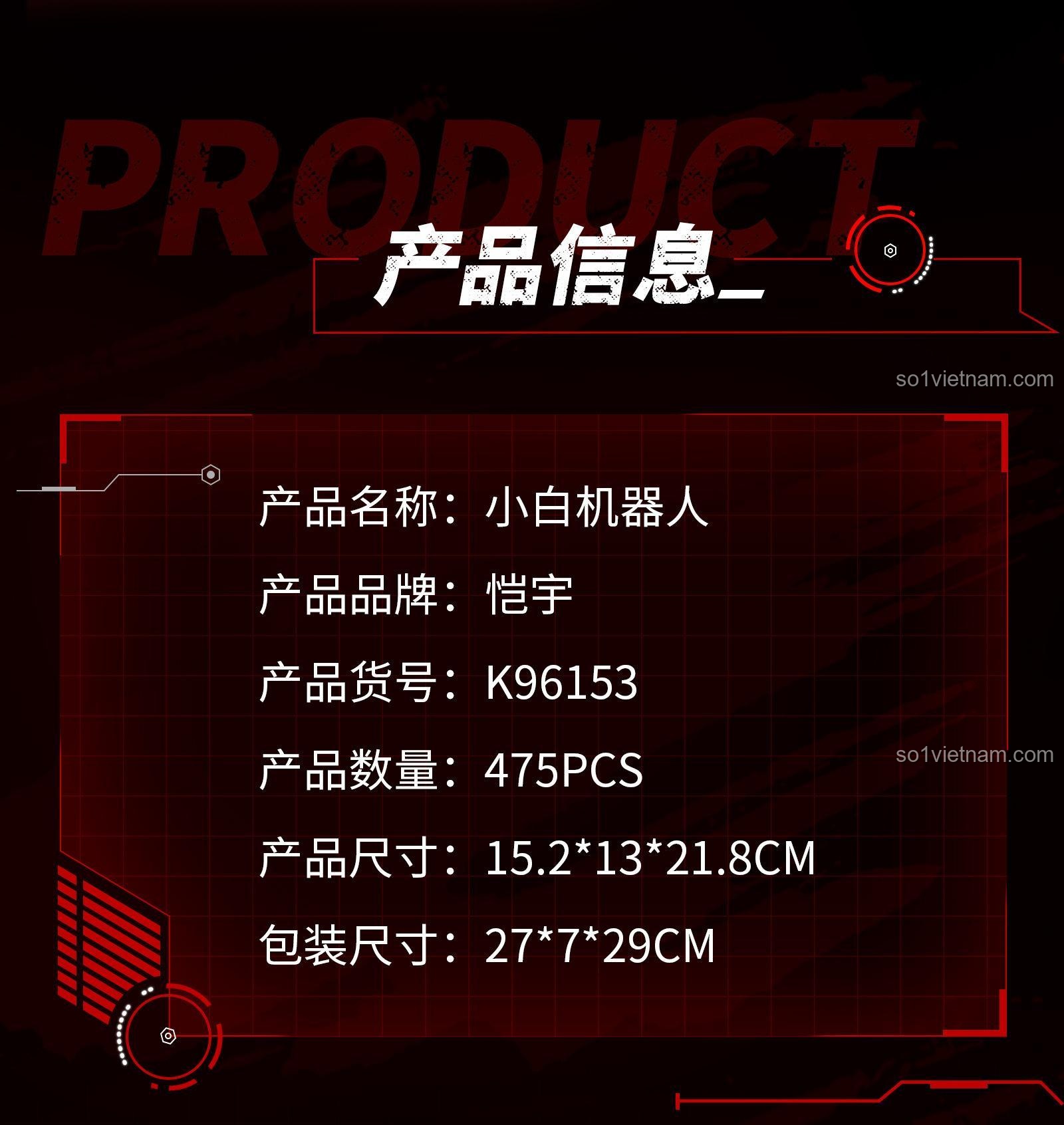 Hình ảnh thể hiện kích thước chi tiết của đồ chơi mô hình Robot lập trình được sau khi lắp ráp: cao 21.8cm, dài 15.2cm, rộng 13cm.