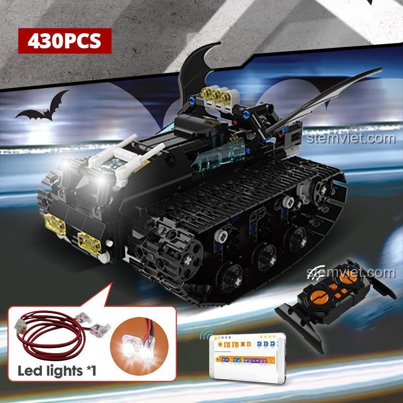 Xe Tăng Batman Lập Trình Được 96128 với 430 mảnh, hiệu ứng đèn LED nổi bật.