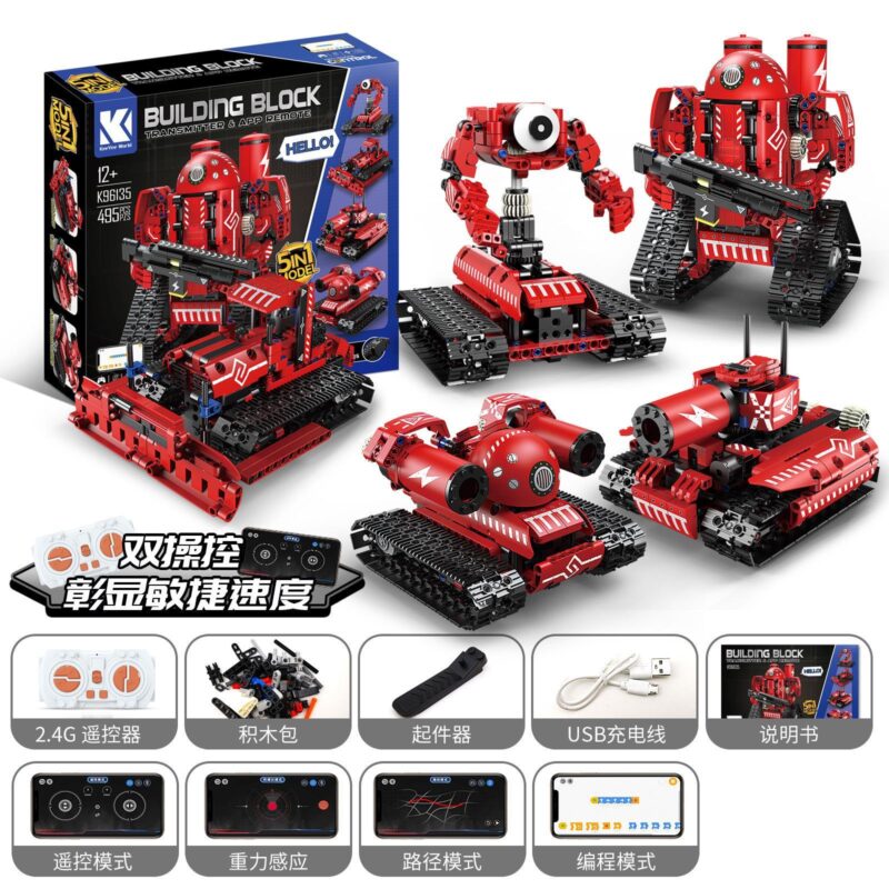 Bộ lắp ghép Robot Biến Hình 5 Trong 1 KeeYee World K96135 đồ chơi lắp ráp cho bé trai 12 tuổi, có điều khiển từ xa và lập trình được, giá tốt.
