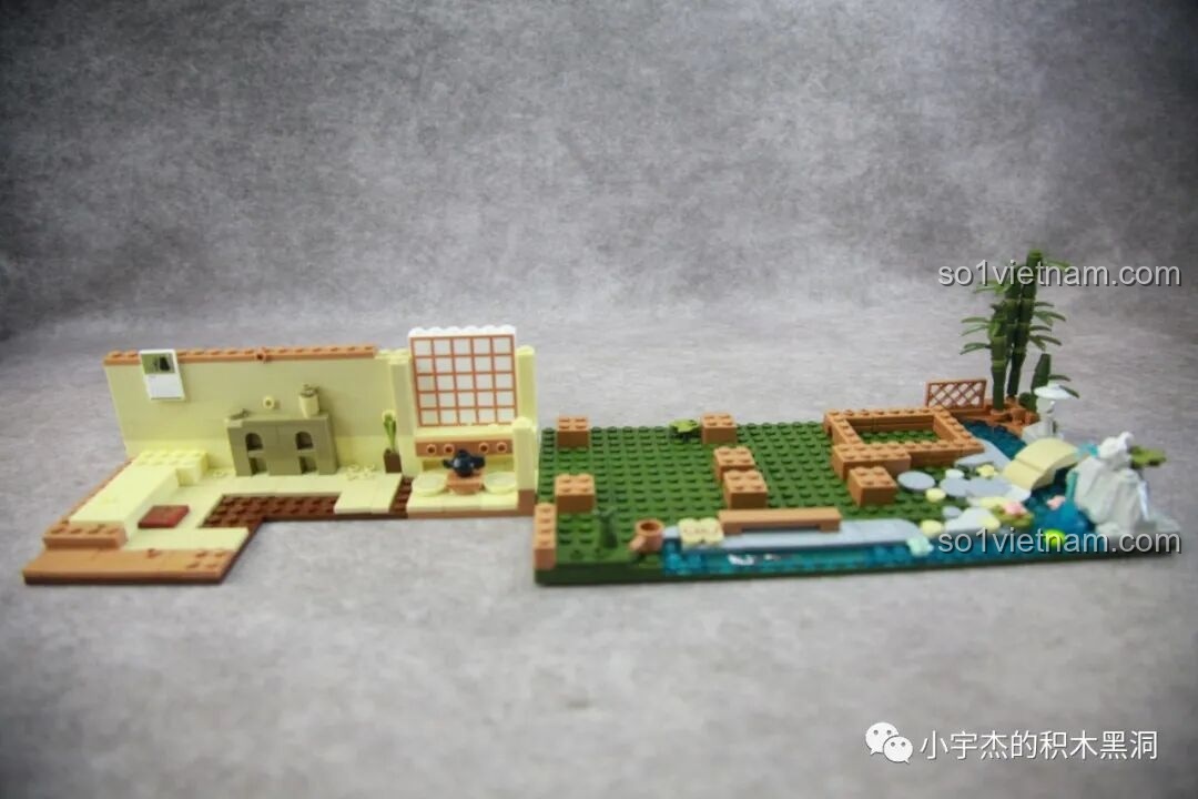 Kết hợp phần sân vườn và tầng trệt của mô hình inbrixx 880018 Ngôi Nhà Nhật Bản Kumamon, tạo nên tổng thể ban đầu.