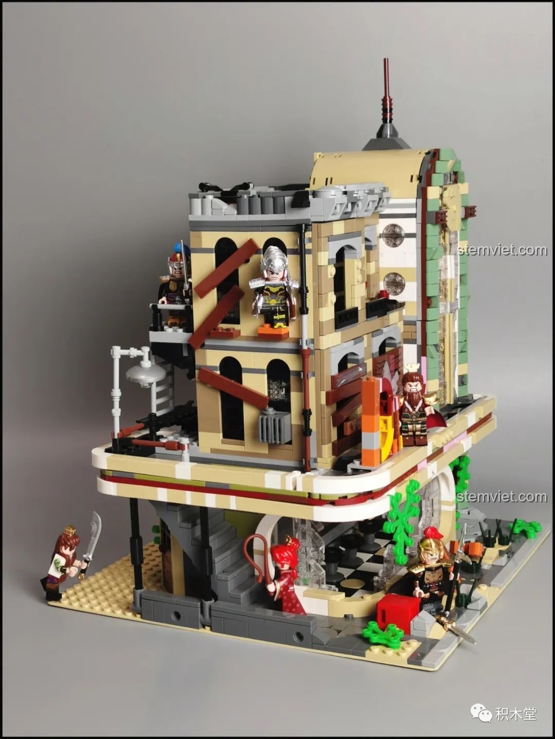 Một góc trưng bày khác của các minifigure DECOOL 2030C trên mô hình, tạo ra một khung cảnh sống động.