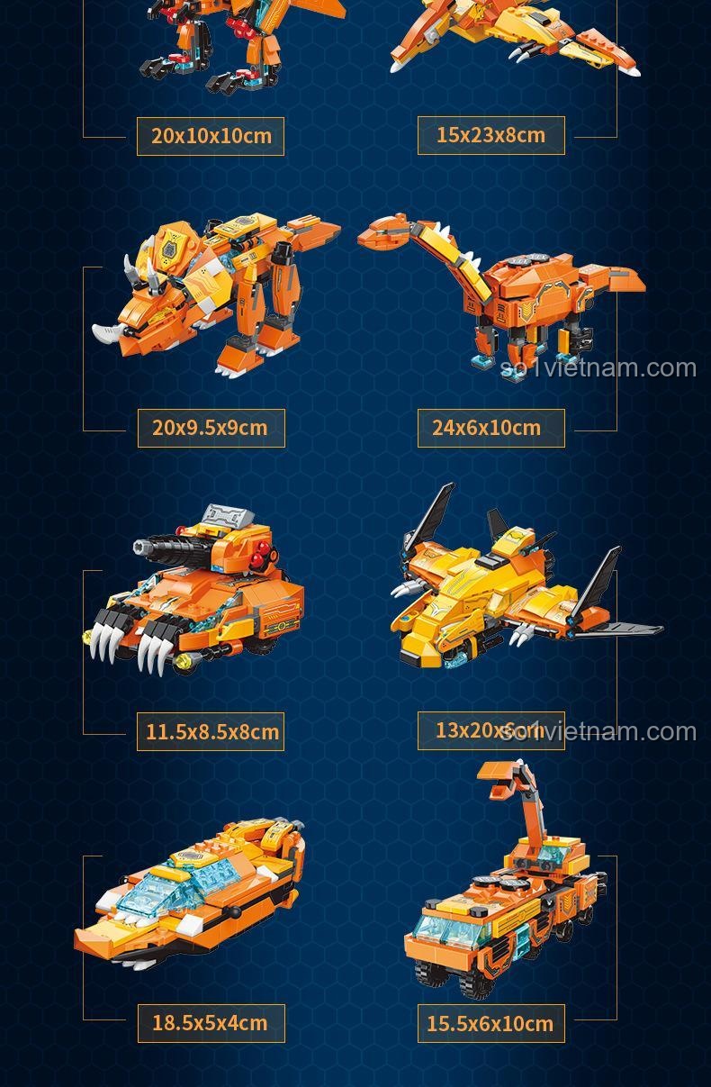 Kích thước hộp và mô hình Xe Chiến Khủng Long Tấn Công Qman 41311, đồ chơi lắp ráp có kích thước chi tiết