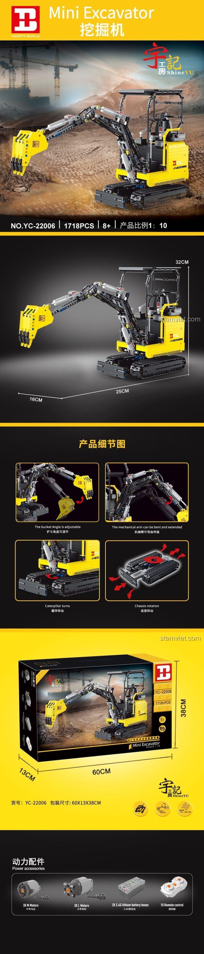 Kích thước máy đào mini Shine YU YC-22006