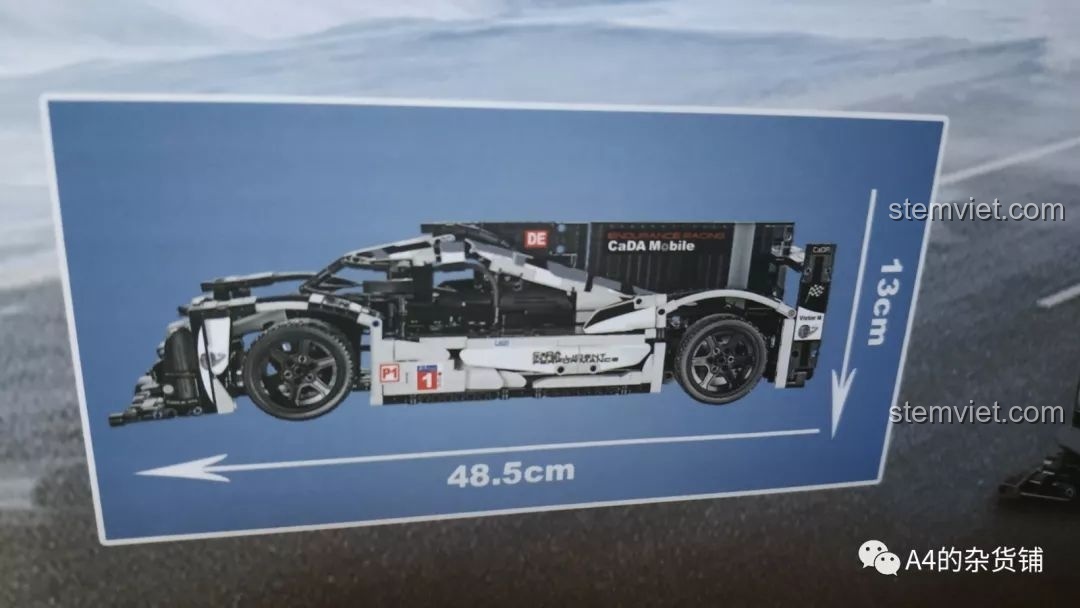 Thông số kích thước của mô hình xe đua Porsche 919 Hybrid CaDA C61016 sau khi lắp ráp hoàn chỉnh.