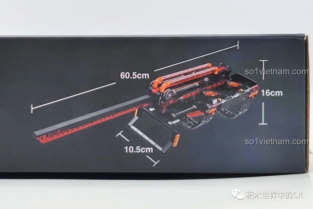 Thông số kích thước của mô hình Lưỡi lê nhiệt JIESTAR 58005 được in trên cạnh hộp, dài 60.5cm.