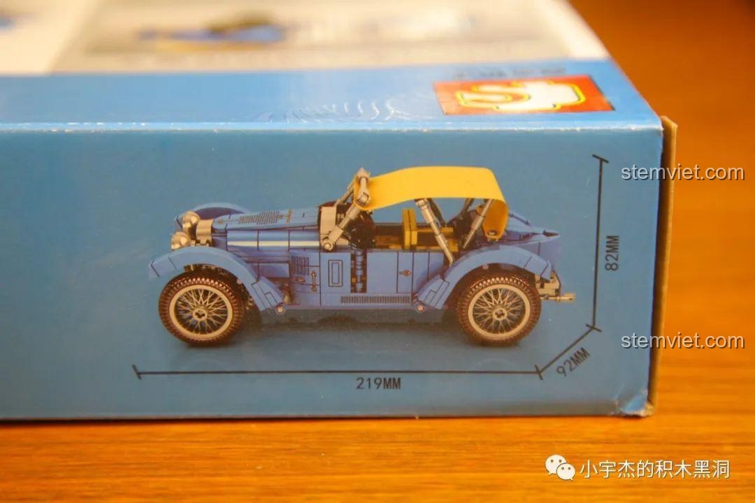 Kích thước hoàn thiện của mô hình xe Bugatti T38A 1928 SEMBO được ghi trên hộp, giúp người mua dễ hình dung.