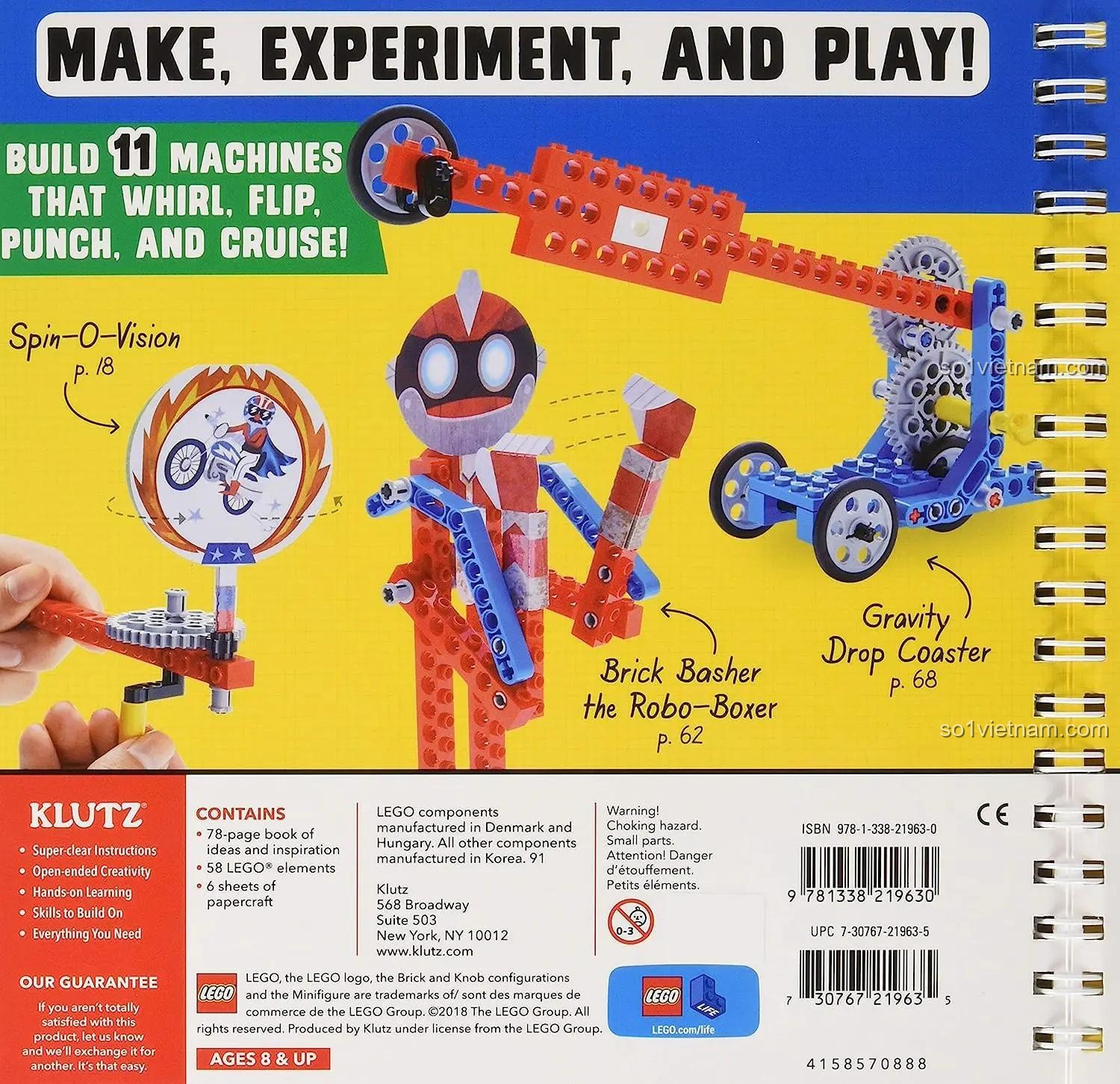 Bộ lắp ghép Klutz ISBN9781338219630, sách LEGO® Gadgets với 11 mẫu lắp được, đồ chơi phát triển trí tuệ cho trẻ 8 tuổi, chất lượng cao.