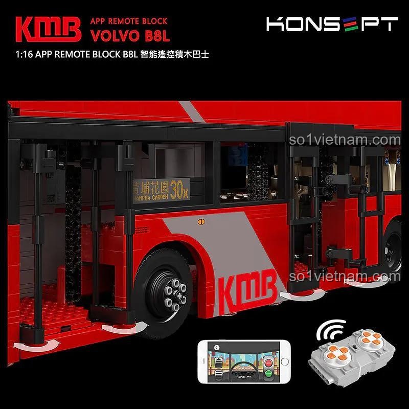 bộ đồ chơi Konsopt KB800, Xe Buýt Điều Khiển Từ Xa Volvo B8L, nhãn dán trạm xe buýt đa dạng