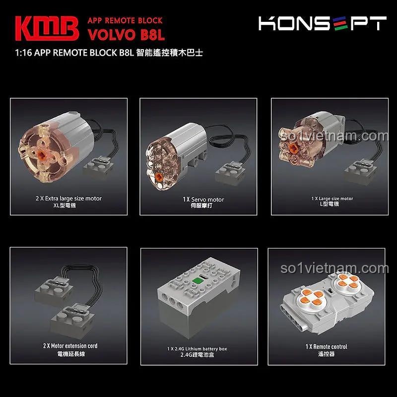 Mô hình Xe Buýt Volvo B8L, bộ đồ chơi Konsopt KB800, điều khiển qua ứng dụng điện thoại và remote