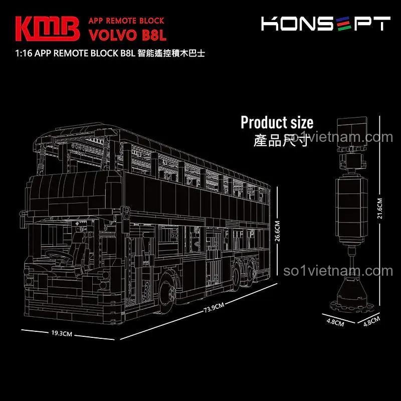 đồ chơi mô hình Xe Buýt Hai Tầng Volvo B8L, bộ xếp hình Xe Buýt Thành Phố Volvo B8L, cầu thang kính độc đáo