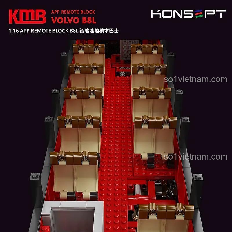 Xe Buýt Thành Phố Volvo B8L Konsopt, đồ chơi lắp ráp KB 800, nội thất tầng trên chi tiết