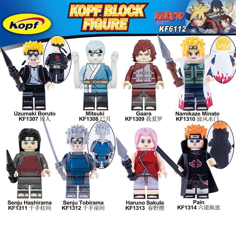 Bộ đồ chơi Naruto Kopf KF1314 gồm 8 minifigure nhẫn giả huyền thoại Lục Đạo Pain, Uzumaki Boruto, Mitsuki, Gaara, Namikaze Minato, Senju Hashirama, Senju Tobirama, Haruno Sakula cho bé trai 8 tuổi, chất lượng cao, giá tốt.