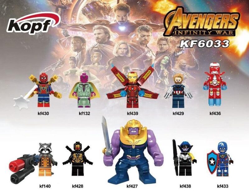 Minifigure Rocket Raccoon Kopf KF140, nhân vật Gấu mèo Rocket trong phim Avengers Infinity War cho bé trai 6 tuổi, giá rẻ.