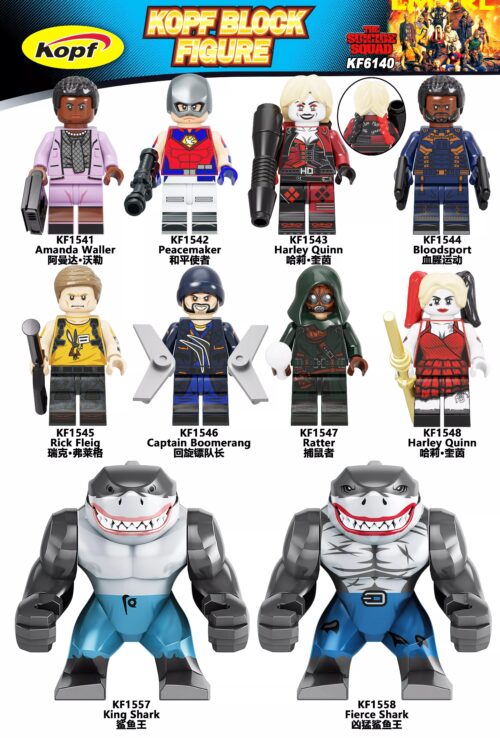 Bộ đồ chơi Kopf KF1558 Minifigure Biệt Đội Cảm Tử The Suicide Squad đầy đủ 10 nhân vật, bao gồm King Shark và Fierce Shark, phù hợp cho bé trai 8 tuổi, giá tốt.
