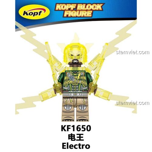 Bộ đồ chơi Electro Kopf KF1650, đồ chơi mô hình Người Nhện Electro, bộ lắp ghép KF1650, đồ chơi lắp ráp Kopf, Electro Kopf, Người Nhện Electro KF1650, Nhân vật Electro Kopf, bộ đồ chơi Người Nhện Electro, đồ chơi mô hình Electro, bộ lắp ghép Electro, đồ chơi lắp ráp Người Nhện Electro, Kopf KF1650, KF1650 Nhân vật Electro, bộ đồ chơi KF 1650, đồ chơi mô hình 1650. Minifigure Electro với hiệu ứng tia sét, chất liệu nhựa an toàn ABS cao cấp, phù hợp bé trai 8 tuổi, giá tốt.