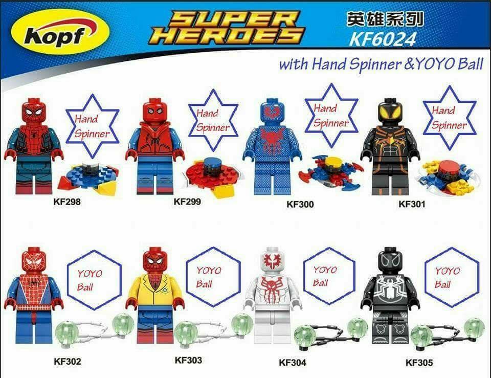 Bộ đồ chơi Người Nhện Kopf KF6024, bộ 8 minifigure Người Nhện kèm Hand Spinner và YOYO Ball, đồ chơi lắp ghép cho con trai 6 tuổi giá tốt