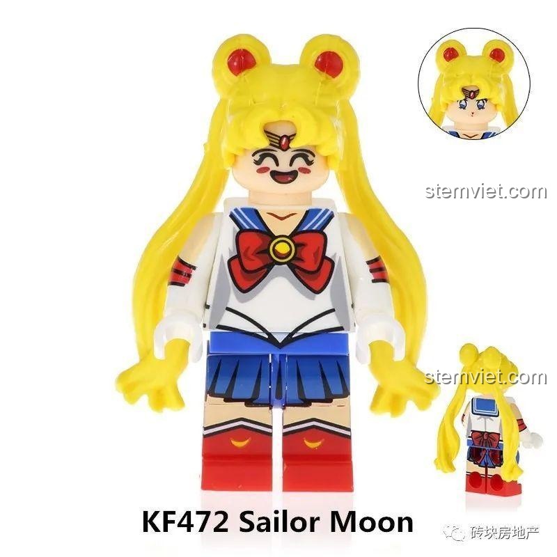 Cận cảnh minifigure Thủy Thủ Mặt Trăng mã kf472 từ bộ sưu tập Kopf KF6035. Đồ chơi mô hình Sailor Moon với chi tiết in sắc nét.
