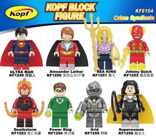 Bộ đồ chơi Kopf KF6104 Minifigure Justice League Crime Syndicate với 8 nhân vật phản diện DC độc đáo, chất lượng cao, phù hợp bé trai 6 tuổi, giá tốt.