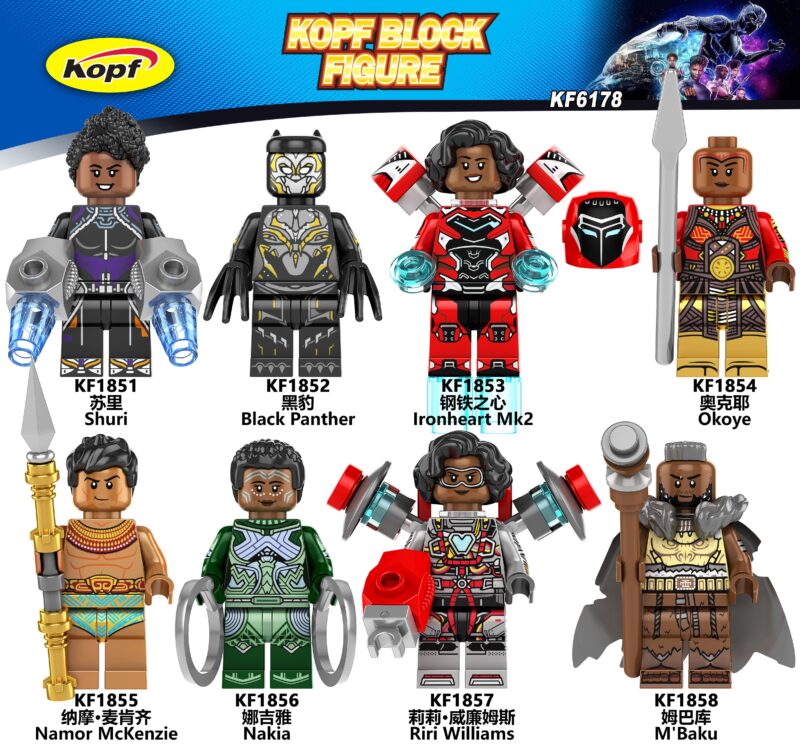 Logo hãng Kopf trên bộ đồ chơi Minifigure Black Panther 2, đảm bảo chất lượng.