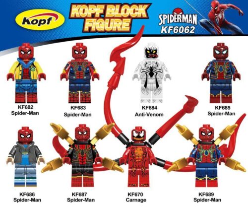 Minifigure Spider-Man KF685 trong bộ giáp Iron Spider của hãng Kopf, đồ chơi mô hình giá rẻ cho bé trai 6 tuổi.