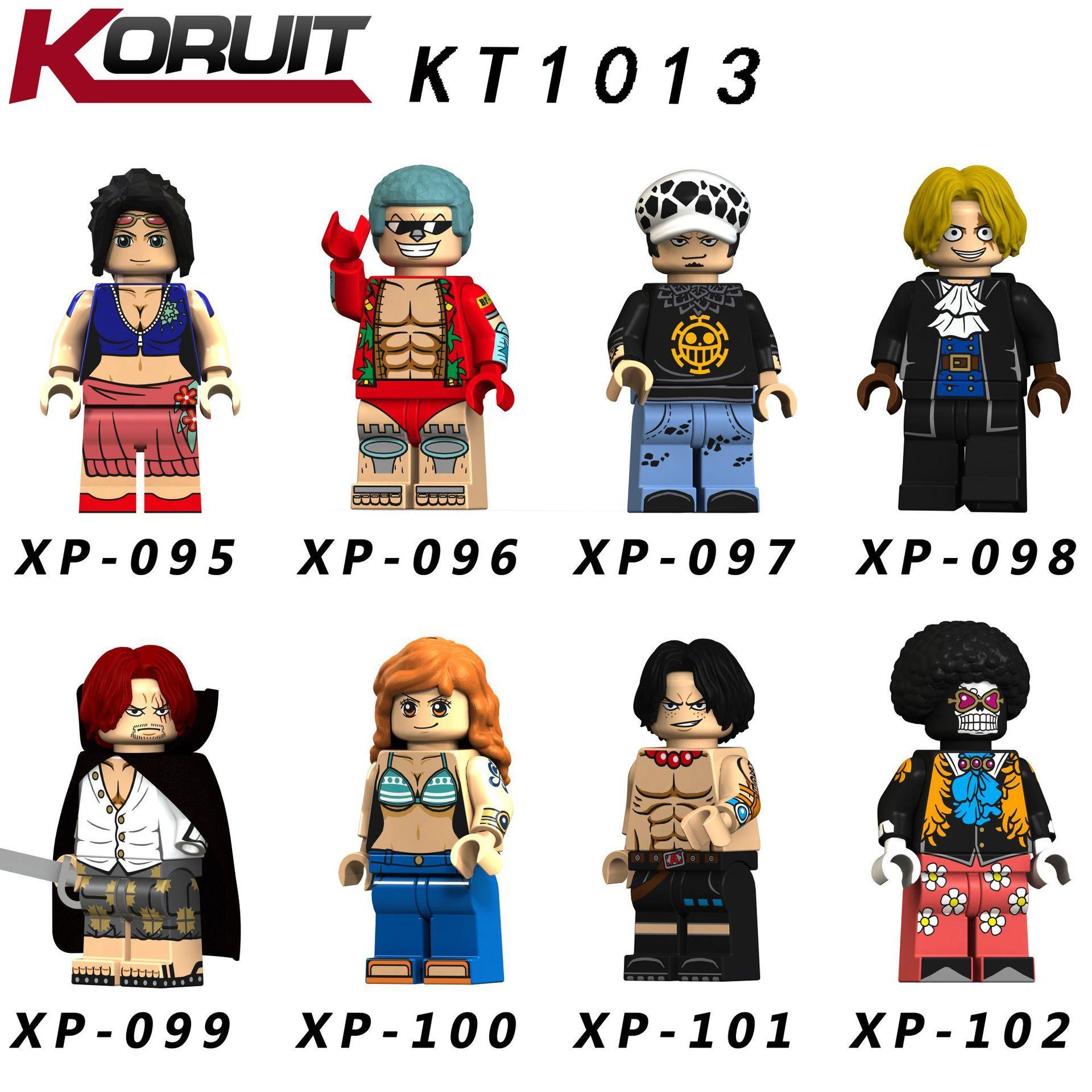Bộ minifigure KORUIT KT1013 gồm 8 nhân vật One Piece: Nico Robin, Franky, Law, Sabo, Shanks, Nami, Ace, Brook. Đồ chơi lắp ráp giá rẻ cho bé trai 6 tuổi.