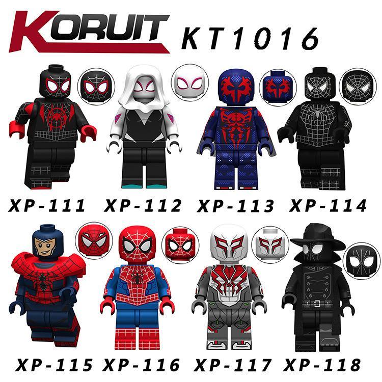 Bộ 8 Minifigure Người Nhện Đa Vũ Trụ KORUIT KT1016, đồ chơi lắp ráp Người Nhện cho bé trai 6 tuổi, giá rẻ, chi tiết sắc nét.