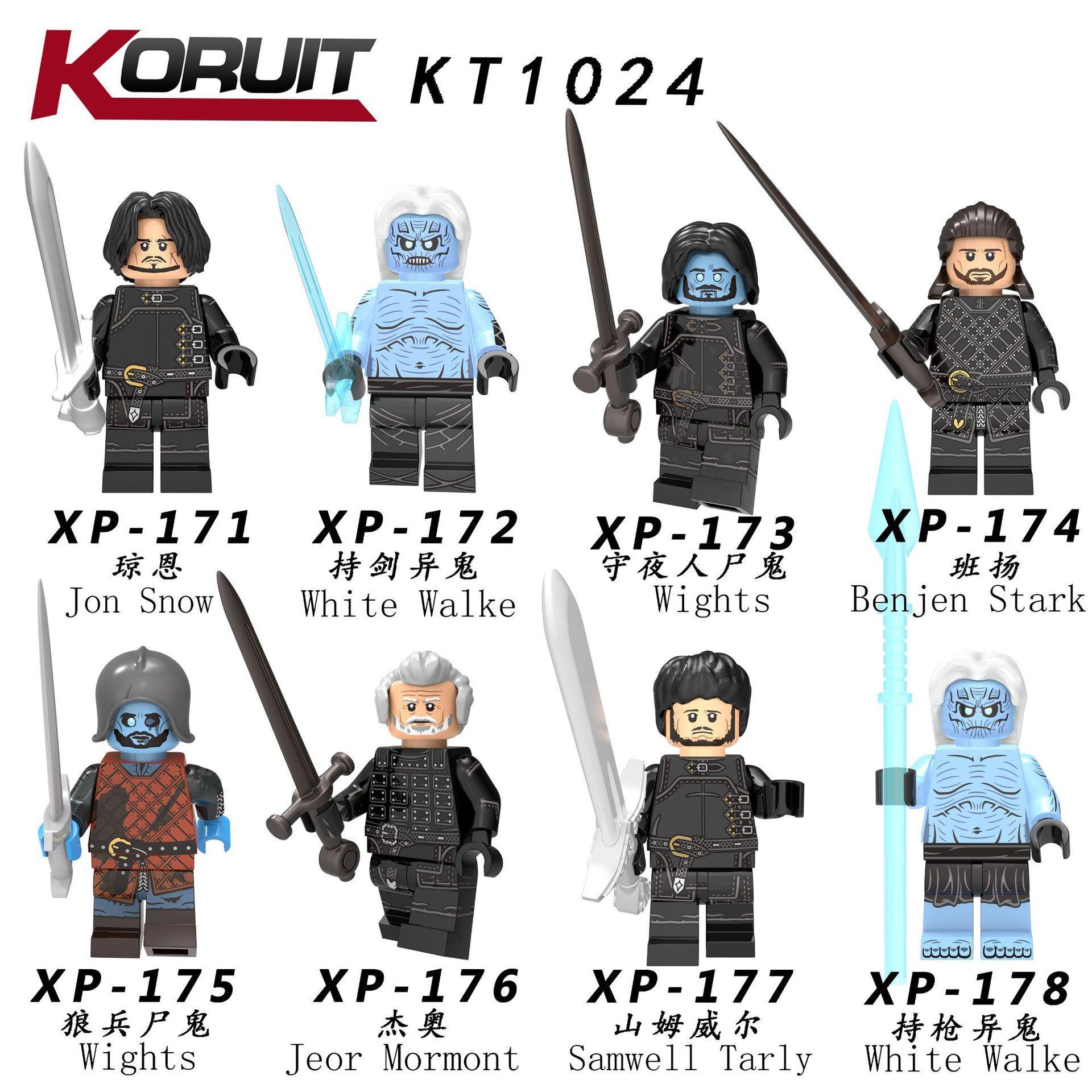 Bộ sưu tập 8 minifigure KORUIT KT1024 Game of Thrones gồm Jon Snow, White Walker. Đồ chơi mô hình giá rẻ cho con trai 14 tuổi.