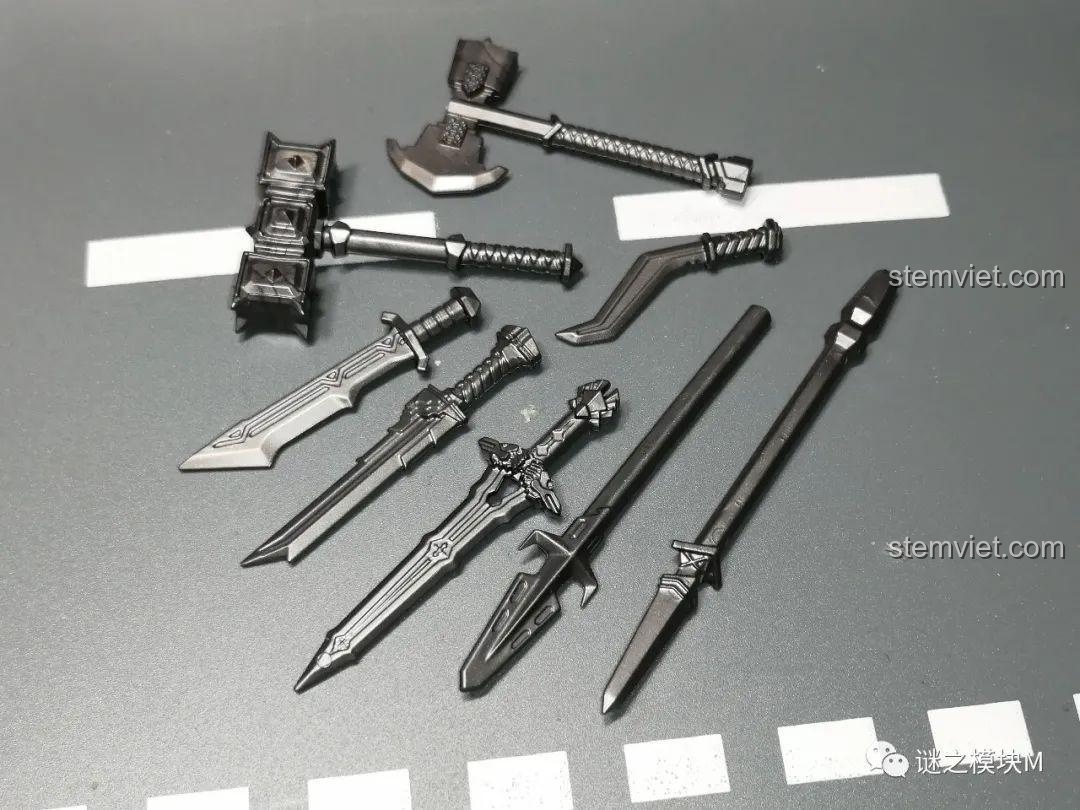 Đội hình 8 minifigure chiến binh người lùn KORUIT KT1040 được trang bị đầy đủ, sẵn sàng chiến đấu.