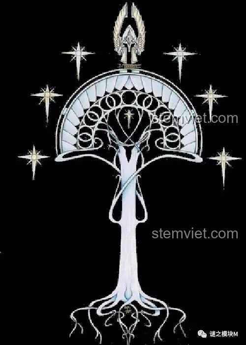 Biểu tượng cây trắng Gondor, đại diện cho vương quốc trong Chúa tể những chiếc nhẫn, chi tiết sắc nét trên đồ chơi lắp ghép Koruit KT1051.