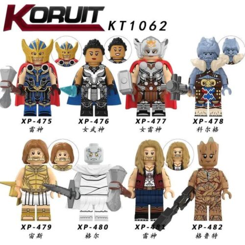 Bộ 8 nhân vật Thor và bạn bè KORUIT KT1062, nhân vật Marvel, nhân vật siêu anh hùng, đồ chơi lắp ráp cho bé trai 6 tuổi