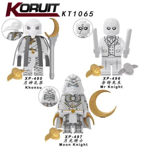 Bộ 3 Minifigure Moon Knight KORUIT KT1065, Nhân vật Moon Knight, Khonsu, Mr Knight, đồ chơi lắp ráp cho bé trai 6 tuổi