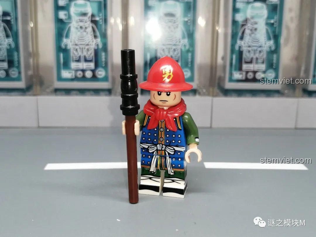 Minifigure Hỏa Môn Thương Thủ (XP-669) từ bộ KORUIT KT1090, với trang phục màu xanh và vũ khí cổ.