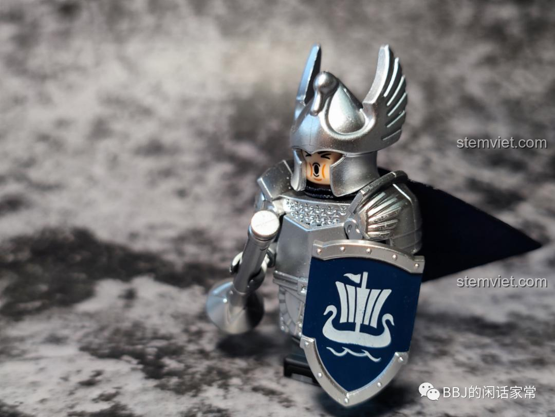 Minifigure Chiến Binh Thiên Nga KORUIT XP-389 với giáp bạc và khiên, đồ chơi lắp ghép Kỵ Sĩ Gondor cho bé trai 8 tuổi