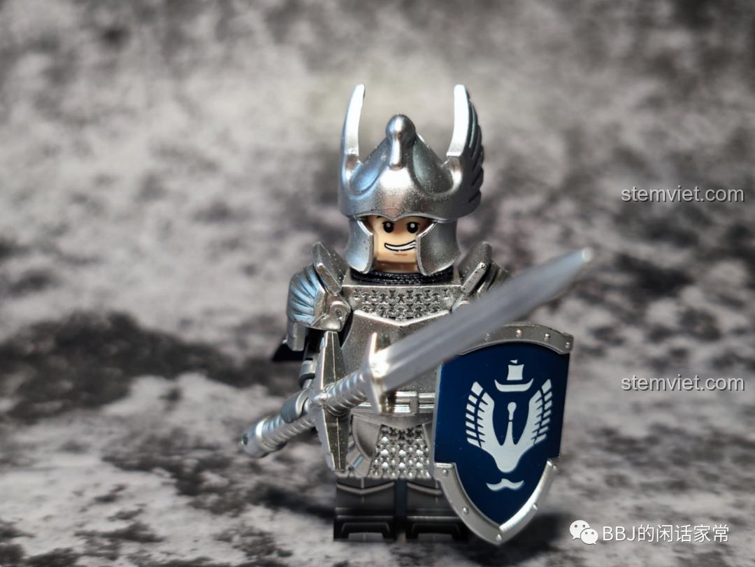 Minifigure Kỵ Sĩ Thiên Nga Dol Amroth KORUIT XP-389 với giáp bạc và khiên, đồ chơi mô hình Kỵ Sĩ Gondor cho bé trai 8 tuổi