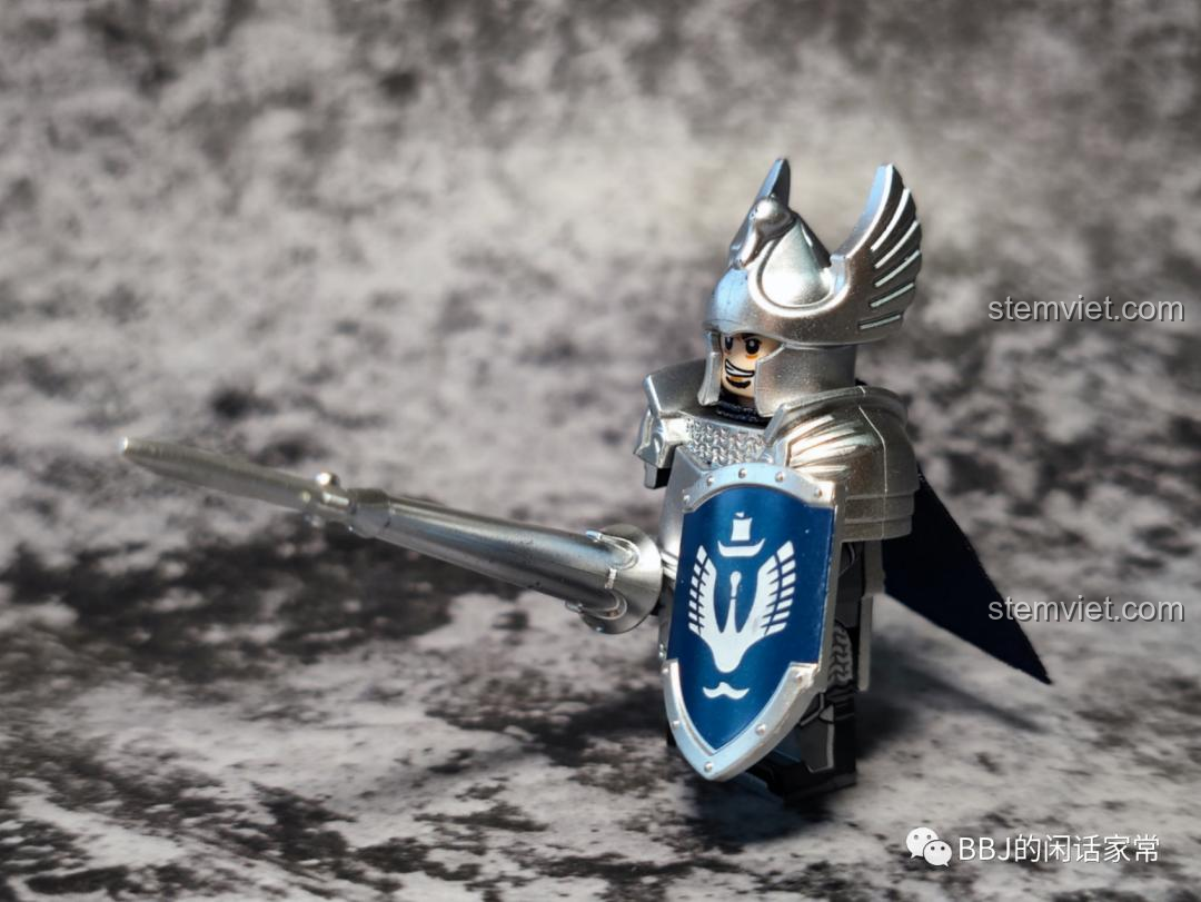 Minifigure Kỵ Sĩ Thiên Nga Dol Amroth KORUIT XP-389 với giáp bạc và khiên, đồ chơi lắp ghép Kỵ Sĩ Gondor cho bé trai 8 tuổi