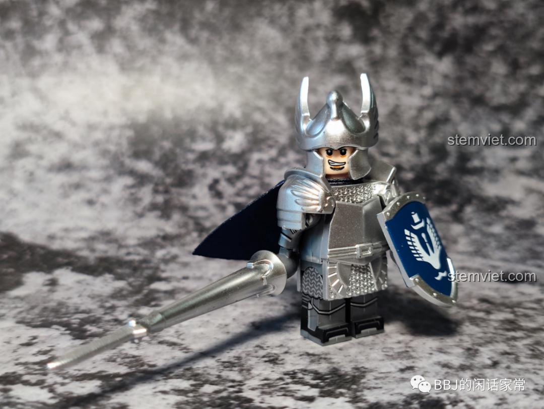 Minifigure Kỵ Sĩ Thiên Nga Dol Amroth KORUIT XP-389 với giáp bạc và khiên, đồ chơi mô hình Kỵ Sĩ Gondor cho bé trai 8 tuổi