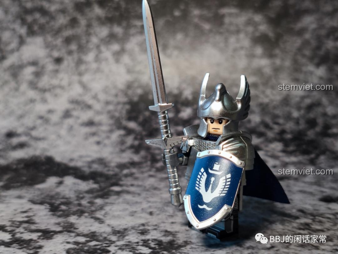 Minifigure Kỵ Sĩ Thiên Nga Dol Amroth KORUIT XP-389 với giáp bạc và khiên, đồ chơi lắp ghép Kỵ Sĩ Gondor cho bé trai 8 tuổi
