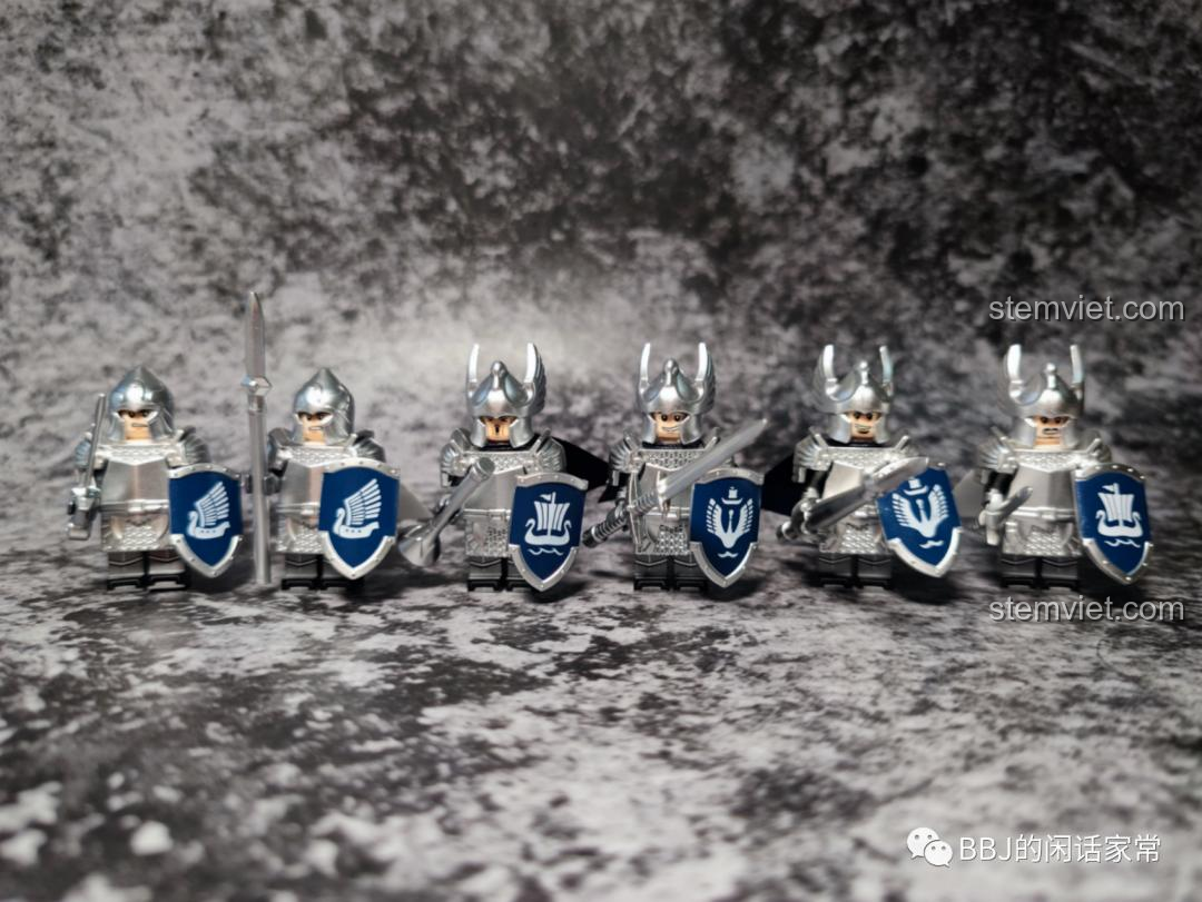 Minifigure Chiến Binh Thiên Nga KORUIT XP-389 với giáp bạc và khiên, đồ chơi lắp ghép Kỵ Sĩ Gondor cho bé trai 8 tuổi