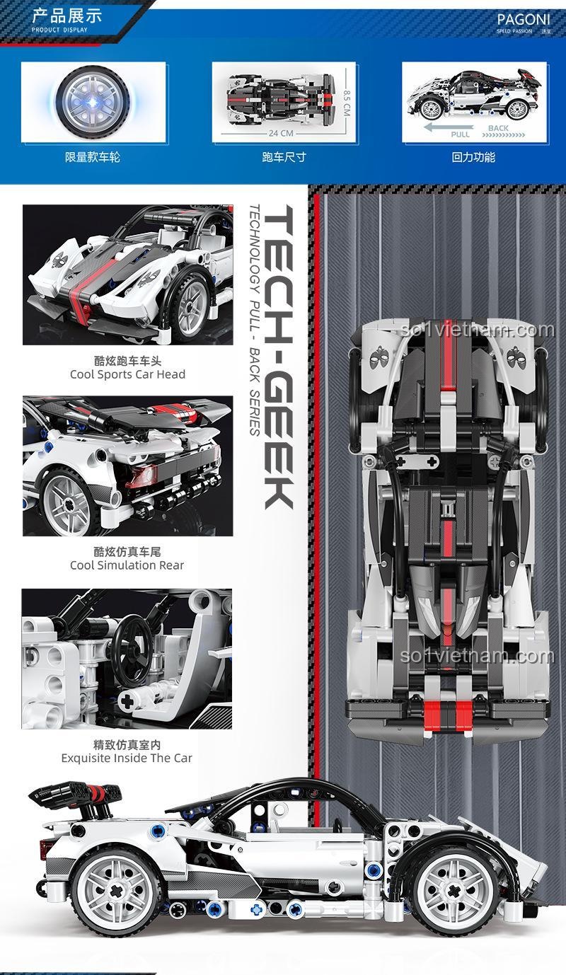 đồ chơi mô hình Pagani Zonda KUYU MOXING 10031 có động cơ kéo lùi kích thước 24cm