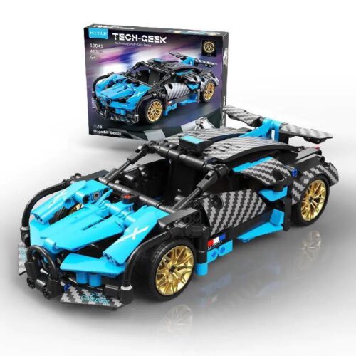 KUYU MOXING 10041: bộ lắp ráp Xe Đua Thể Thao Màu Xanh có động cơ kéo lùi, tỉ lệ 1:18, 402 mảnh ghép, giá tốt cho bé trai 6 tuổi đam mê tốc độ.