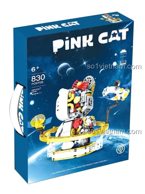 Hộp sản phẩm bộ lắp ghép Mèo Pink Cat Lanqishi 6305, 830 mảnh ghép, dành cho bé gái 6 tuổi, giá tiết kiệm.