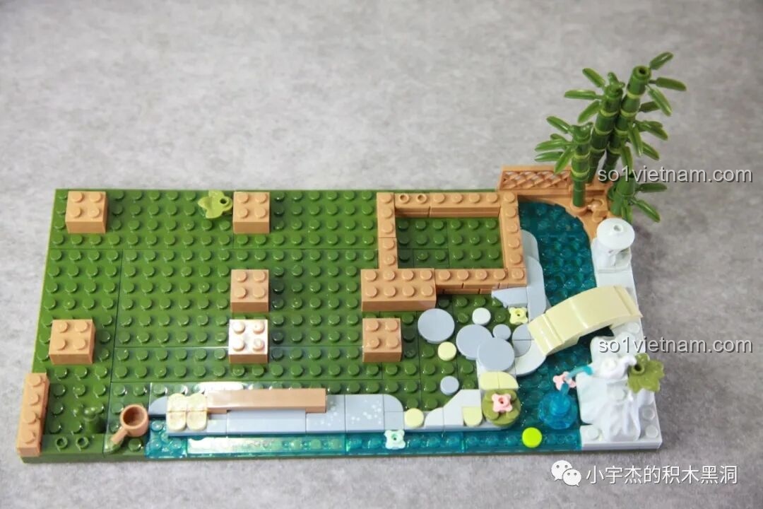 Quá trình lắp ráp phần đế và cảnh quan xung quanh của đồ chơi inbrixx 880018 Ngôi Nhà Nhật Bản Kumamon.