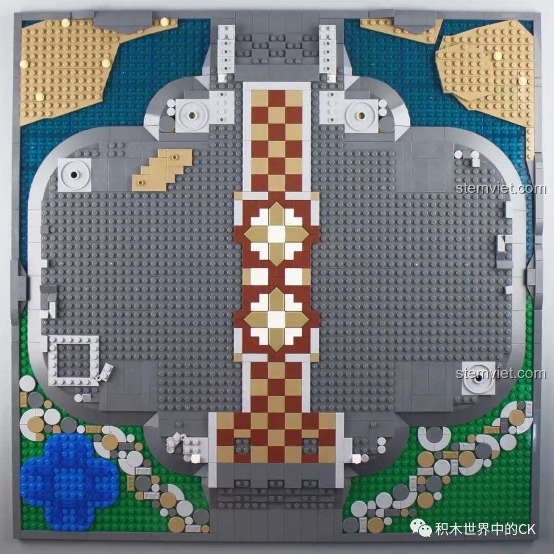 Lắp ráp sàn nhà với họa tiết caro cho sảnh chính của bộ lắp ráp Tòa lâu đài nguy nga Mould King 13132.