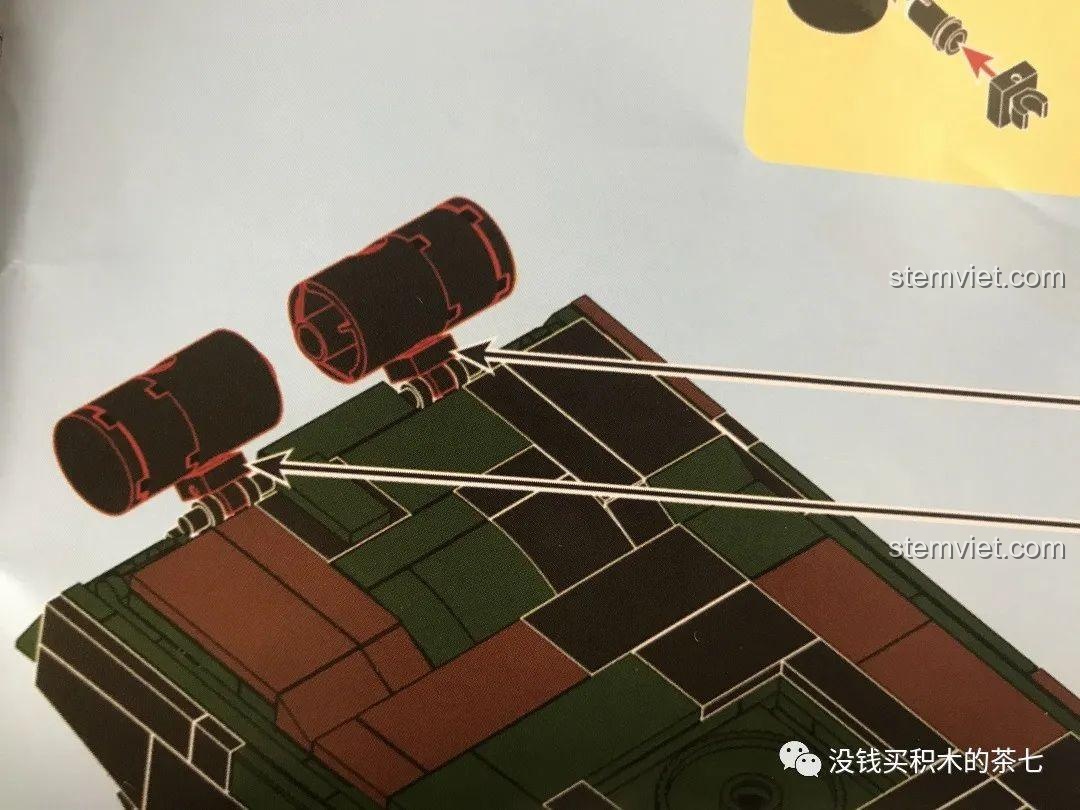 Tháp pháo của bộ lắp ráp JiaZhi 0102 Xe Tăng Chủ Lực Leclerc gần hoàn thiện, có súng máy và ăng-ten.