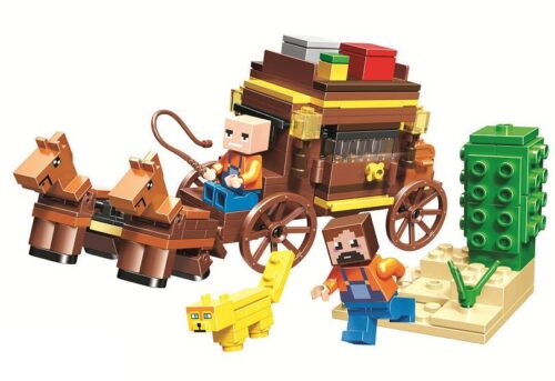 Mô hình bộ lắp ghép Xe ngựa Minecraft Lari 11134, đồ chơi xếp hình cho bé trai 6 tuổi giá rẻ, gồm xe ngựa, 2 minifigures, ngựa và mèo.