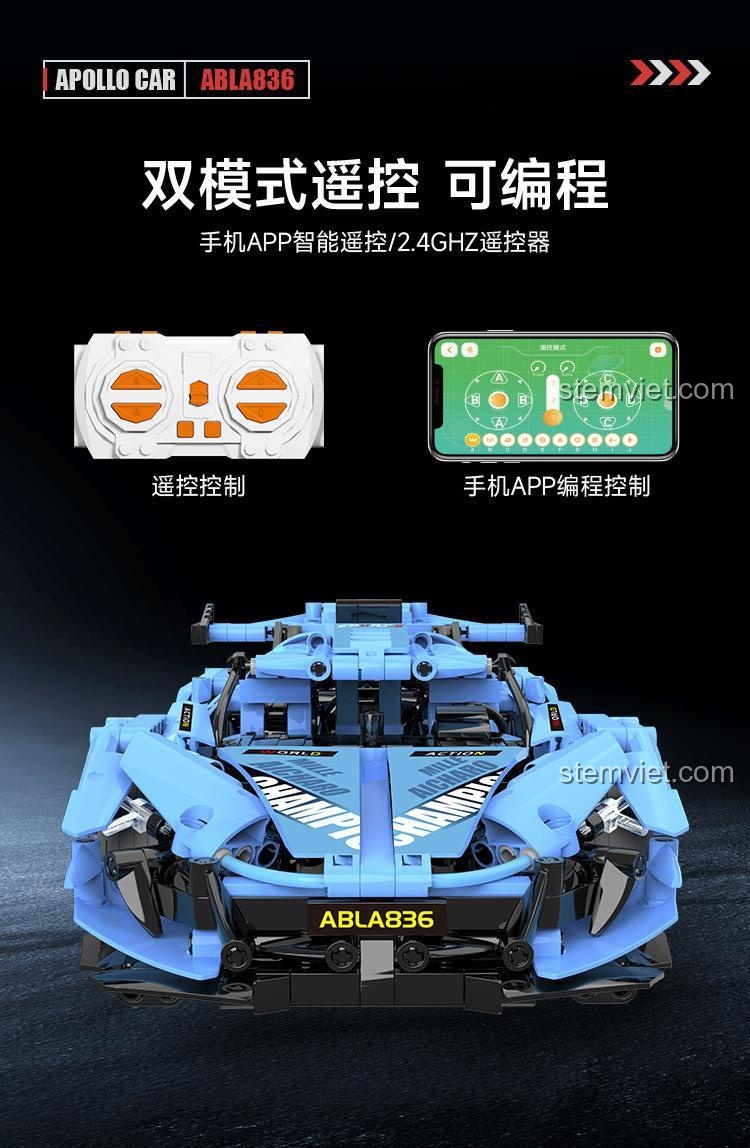 Bộ lắp ghép Siêu xe thể thao Apollo IE Le Ga Zhi 8808 với chức năng điều khiển từ xa thông minh, nhiều cấp tốc độ, mô phỏng lái xe thực tế, phù hợp bé trai 6 tuổi.