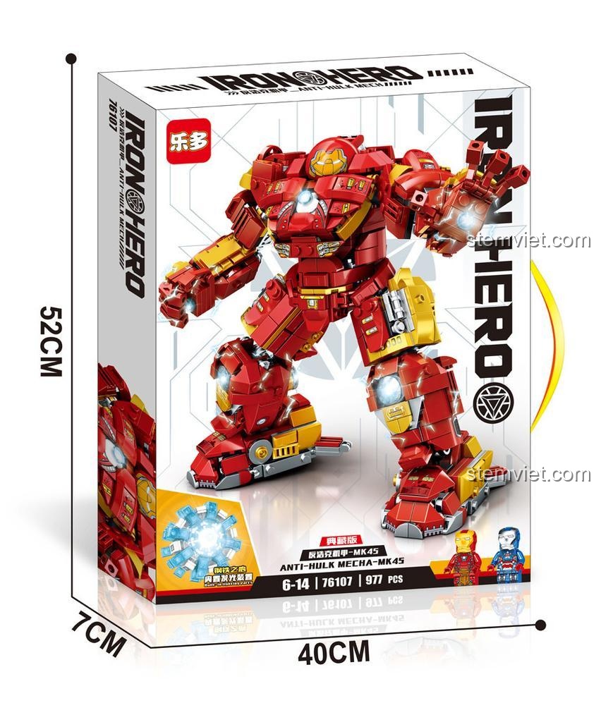 Hộp đồ chơi lắp ráp Leduo 76107 Hulkbuster MK45, quà tặng sinh nhật cho con trai 6 tuổi, chất lượng cao.