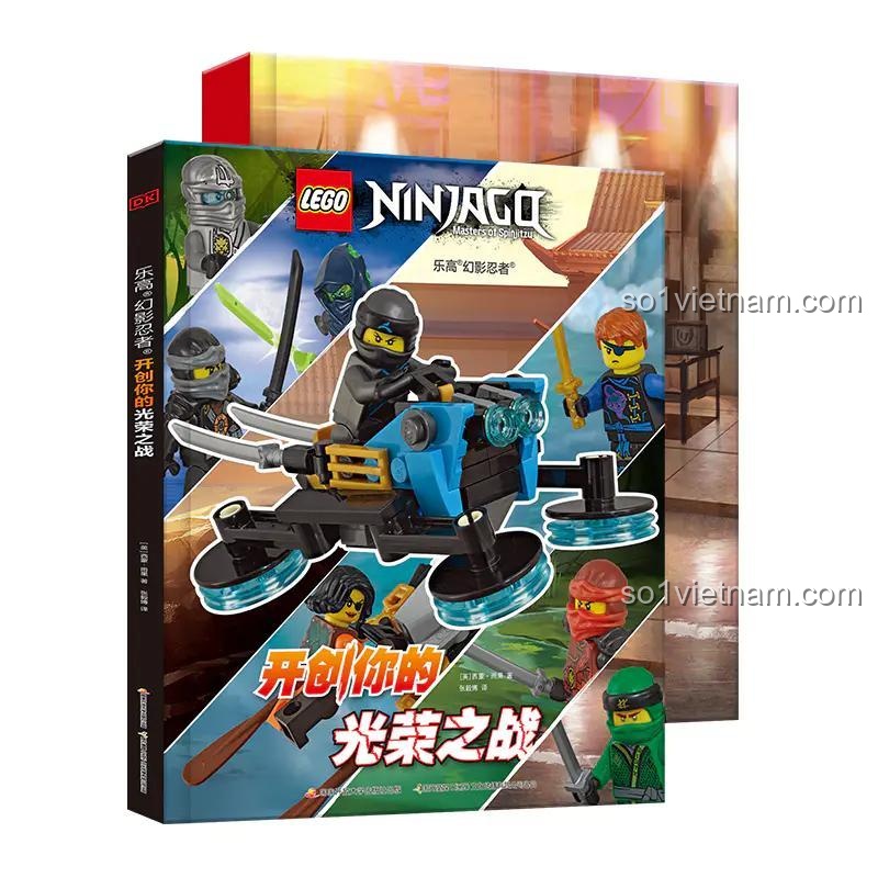 Sách LEGO® Ninjago ISBN9787304109554, bìa sách và mô hình xe máy bay biến hình, đồ chơi mô hình chất lượng cho bé trai.